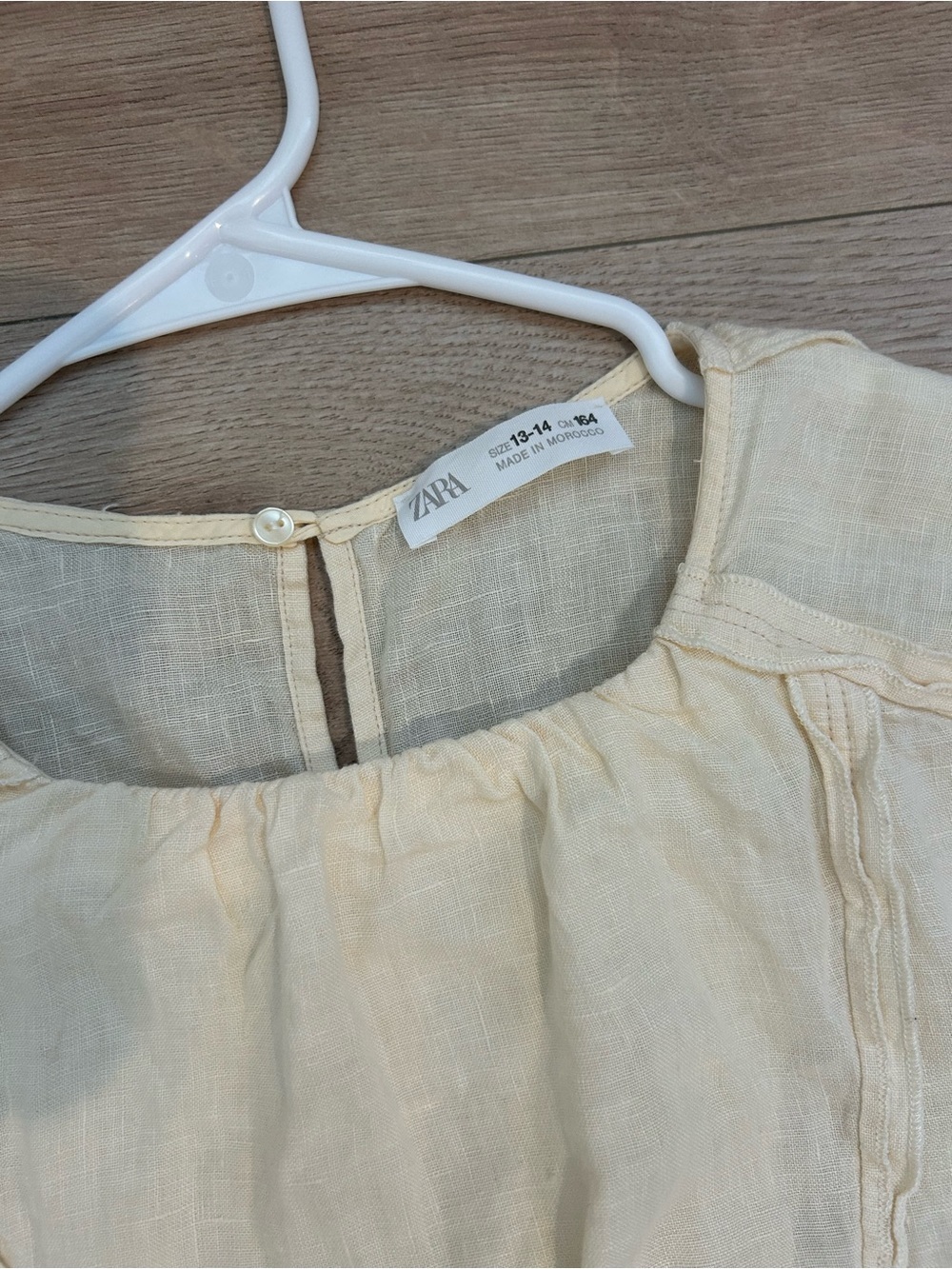 Zara Pale Yellow Linen Dress with Puff Sleeves - Picture 4 of 5